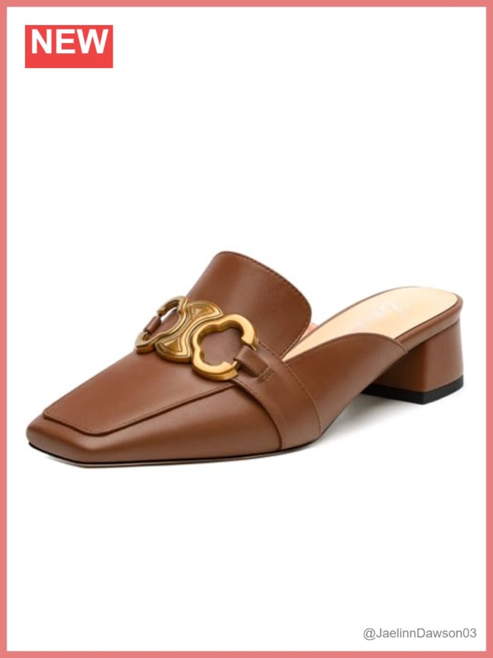 Women's Chunky Mules Square Toe Slip On Low Heel Metal Buckle Backless Loafers